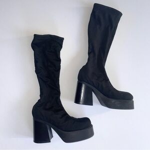 Vintage 90s Chunky Black Platform Stretch Sock Boots